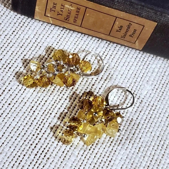 Handcrafted Natural Citrine Gemstone Czech Crystal Beads Silver Plated Earrings - Picture 5 of 13
